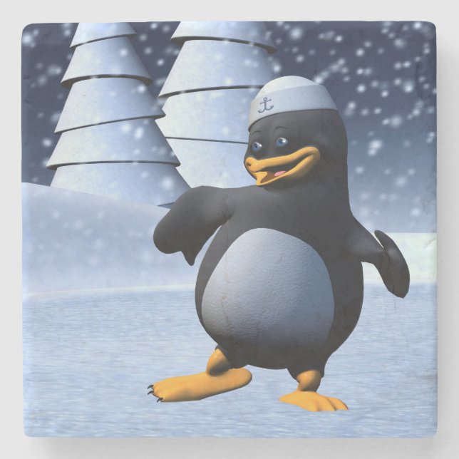 Tanzpinguin Steinuntersetzer (Vorderseite)
