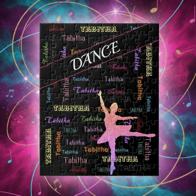 Tanzpuzzle mit Personalisiertem Namen überall Puzzle (Personalized Name Dance Puzzle in Rainbow Colors with Ombre Ballerina)