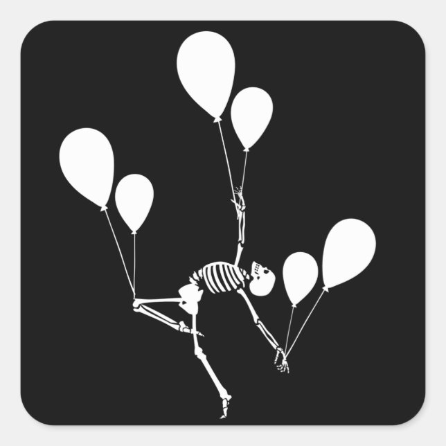 TANZSKELETON MIT BALLOONS HALLOWEN QUADRATISCHER AUFKLEBER (Vorderseite)
