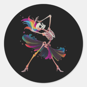 Tanzskeleton Rainbow Ballerina Halloween Runder Aufkleber