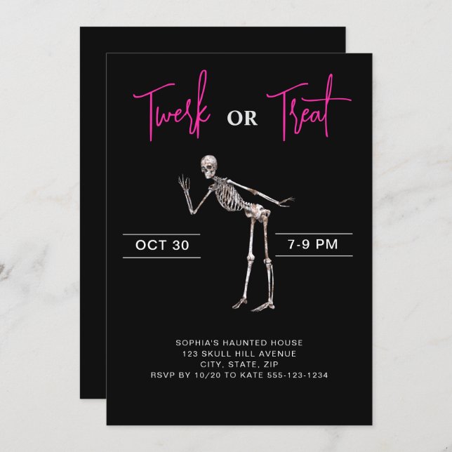 Tanzskelett Erwachsene Halloween-Party Schwarz Einladung (Vorne/Hinten)
