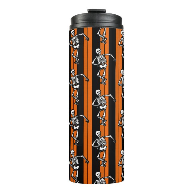 Tanzskelette Halloween gestreift Thermosbecher (Vorderseite)