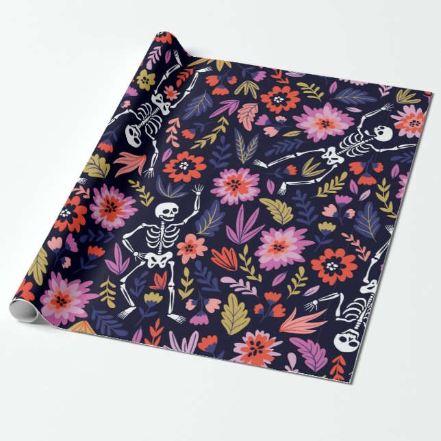 Tanzskelette im Blumengartenmuster Geschenkpapier (Ungerollt)