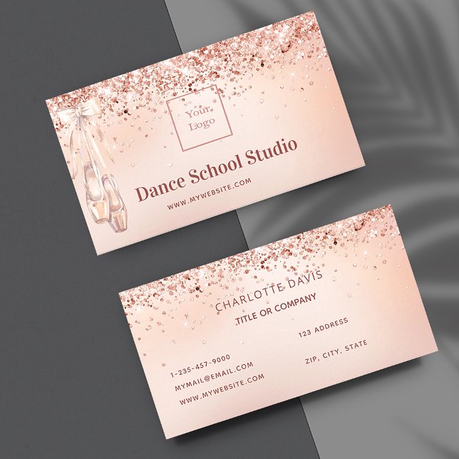 Tanzstudio Rose Gold Rosa Glitzer Logo Visitenkarte (Von Creator hochgeladen)
