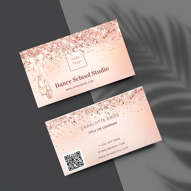 Tanzstudio Rose Gold Rosa Glitzer qr Code Visitenkarte (Von Creator hochgeladen)