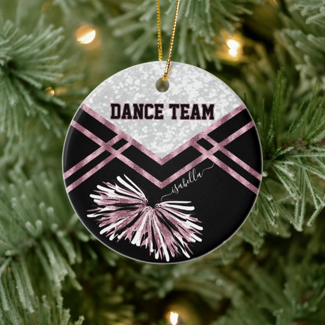 Tanzteam Schwarz, Weiß und Rosa Rose Keramik Ornament (Baum)
