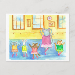 Tanztiere Raccoon Maus Kitten Bunny Postkarte