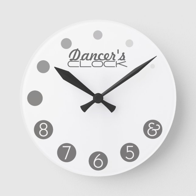 Tanzuhr für Tänzer. Runde Wanduhr (Vorderseite)