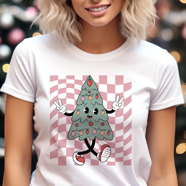 Tanzweihnachtsbaum Rosa Schachbrettmuster Retro Tri-Blend Shirt (Von Creator hochgeladen)