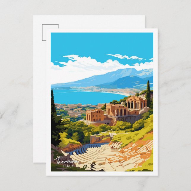 Taormina Italien Reisen Vintage Abbildung Postkarte (Vorne/Hinten)