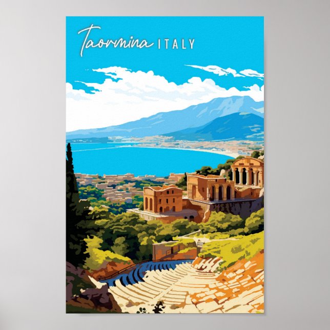 Taormina Italien Vintage Reise Illustration Poster (Vorne)