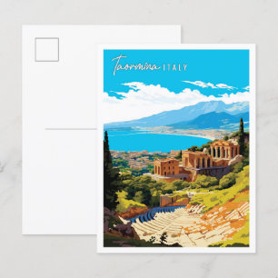 Taormina Italien Vintage Reise Illustration Postkarte