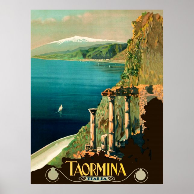 Taormina, Sizilien, Italien, Aussicht auf die Küst Poster (Vorne)