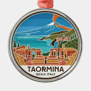 Taormina und Mount Etna Italien Ornament Aus Metall