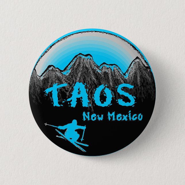 Taos New Mexico künstlerischer Skifahrer Button (Vorderseite)