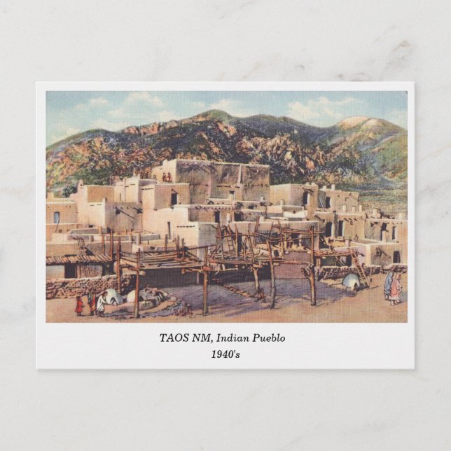 Taos NM, Pueblo, Postkarte der 40er Jahre (Vorderseite)