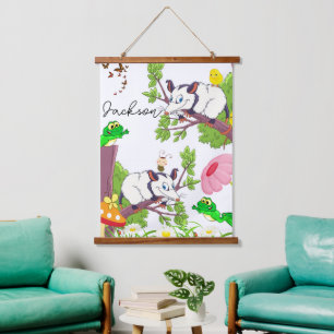 Tapestries Possum Frosch Chicks floral Wandteppich Mit Holzrahmen