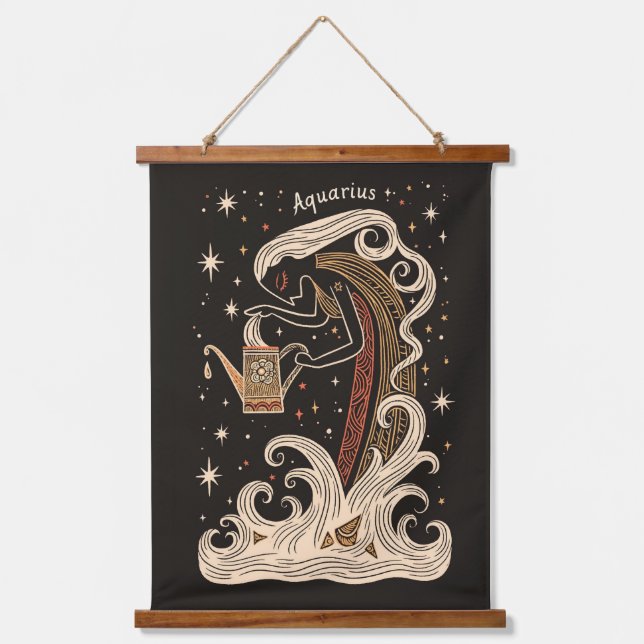 Tapestry Aquarius Celestial Zodiac Art Wandteppich Mit Holzrahmen (Vorderseite)