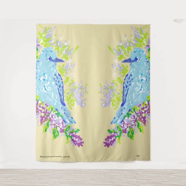 Tapestry: Blaue Liebesvögel Wandteppich (Vorderseite)