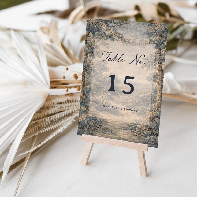 Tapestry Blue Toile Vintage Woodland Table Number Tischnummer (Von Creator hochgeladen)