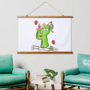 Tapestry Cactus Snake Bird Wandteppich Mit Holzrahmen