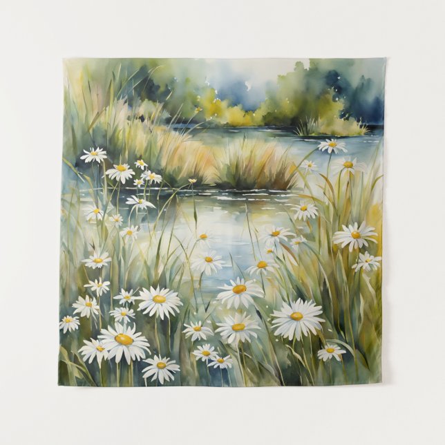 Tapestry Creek Wildblumen Daisies Waterscape Wandteppich (Vorderseite)