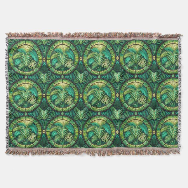 Tapestry featuring a pattern of green tropical  decke (Vorderseite)
