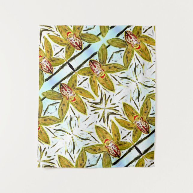 Tapestry Green Cymbidium Orchid Wandteppich (Vorderseite)