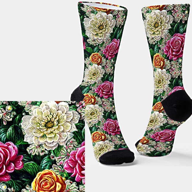 Tapestry Illustration Pink White Gold Blume Socken (Von Creator hochgeladen)