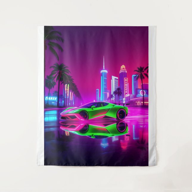 Tapestry Neon Racer - 80er Retro-Futuristic Sports Wandteppich (Vorderseite)