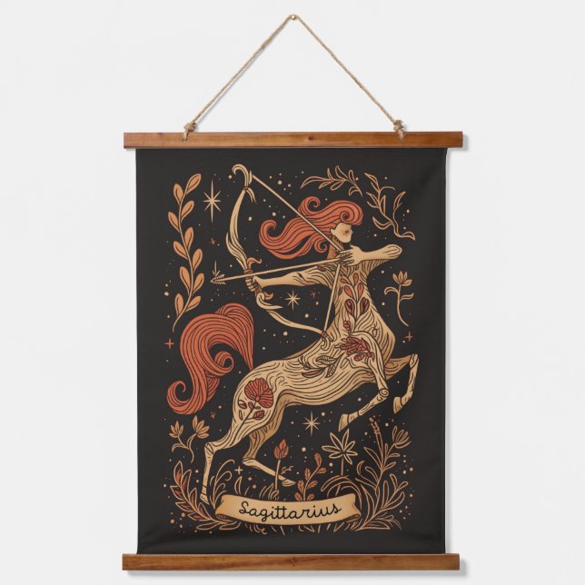 Tapestry Sagittarius Celestial Zodiac Art Wandteppich Mit Holzrahmen (Vorderseite)
