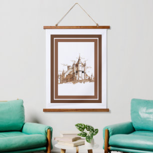 Tapestry - Spanisches Schloss Wandteppich Mit Holzrahmen