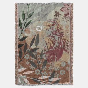 Tapestry Style Owl Blätter Blume Collage Decke