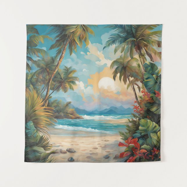 Tapestry Sunset Tropical Beach Blume Art Wandteppich (Vorderseite)