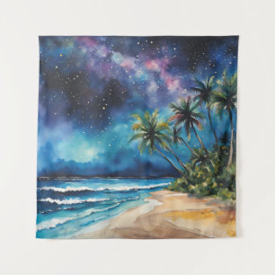 Tapestry Tropical Beach Night Sky Stars Wandteppich