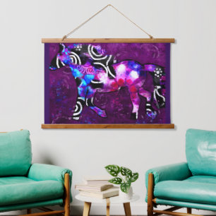 Tapestry - Whimsical Abstrakt Galloping Horse Wandteppich Mit Holzrahmen