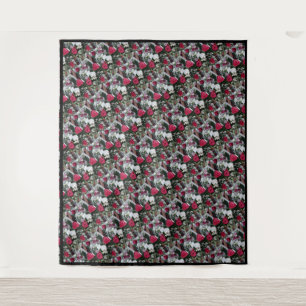 Tapestry White and Red Rosas Wandteppich