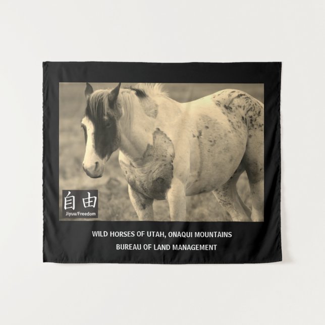 Tapestry WILD PFERDE VON UTAH, ONAQUI BERGE BLM Wandteppich (Vorderseite (Horizontal))