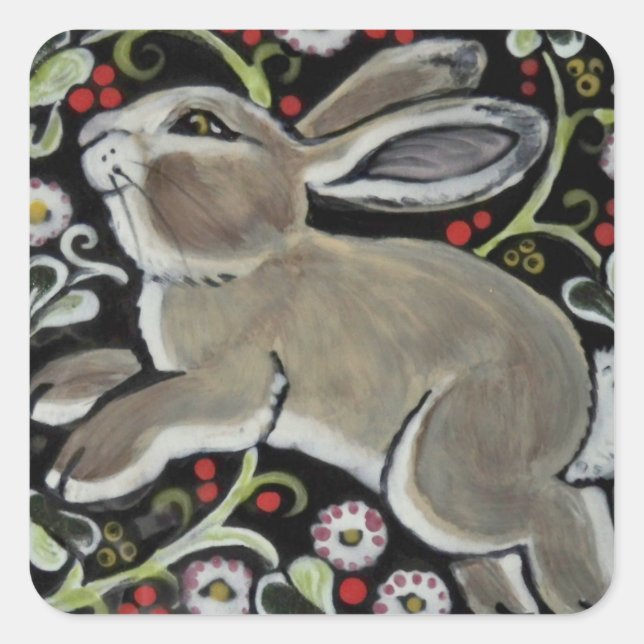 Tapestylestyle Gray Rabbit Weihnachtsgeschenk Wrap Quadratischer Aufkleber (Vorderseite)
