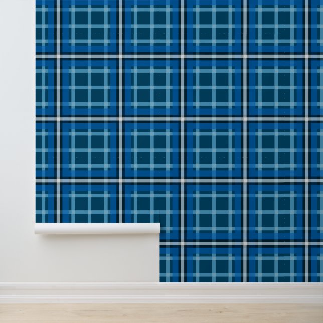 Tapete Blau Tartan Karo Karomuster (Anwendung)