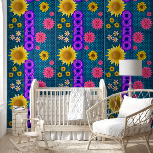 Tapete Blumen Blumen Gelb Lila