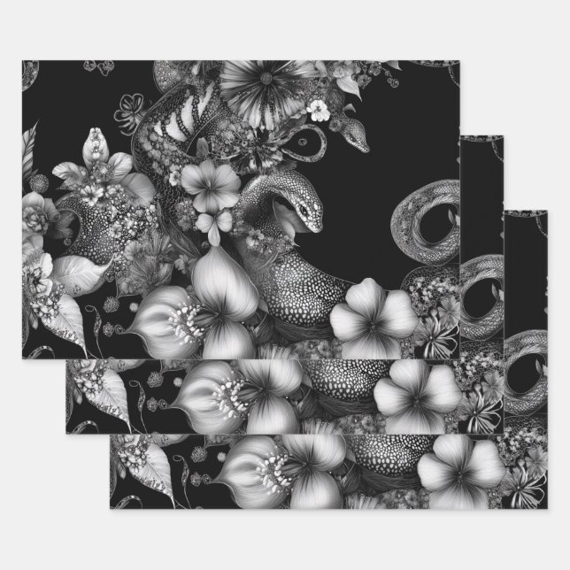 Tapete Dekorative Schwarz-weiße Schlange Geschenkpapier Set (Set)