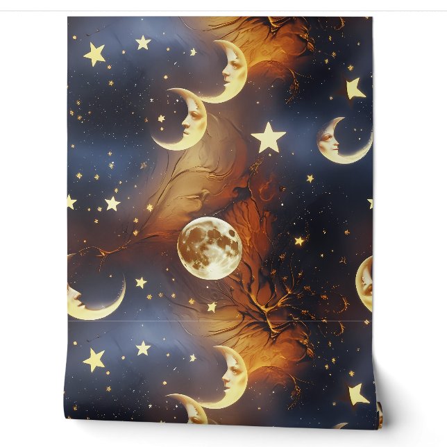 Tapete - Feuerorange Mond Himmel (Abrollen)