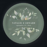 Tapete für Hochzeitsfeiern mit Wasserfarbe Pappteller<br><div class="desc">Die Dekoration der Hochzeitsfeier in Aquarelltönen. Farben können geändert werden. Teil einer eleganten Hochzeitskollektion.</div>