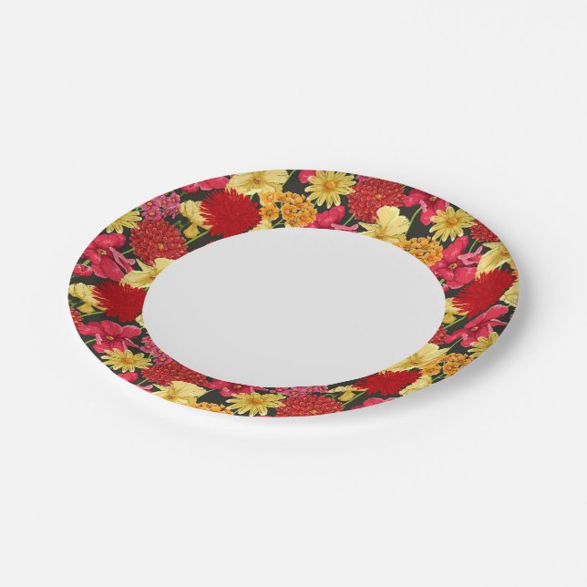 Tapete mit Blumenmuster im Aquarell-Stil Pappteller (Schrägansicht)