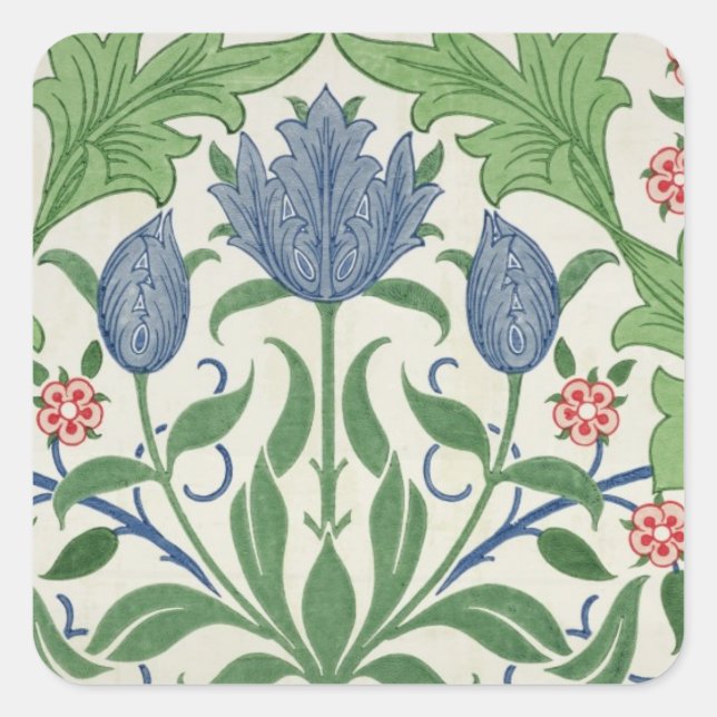 Tapete mit Blumenmuster Quadratischer Aufkleber (Vorderseite)