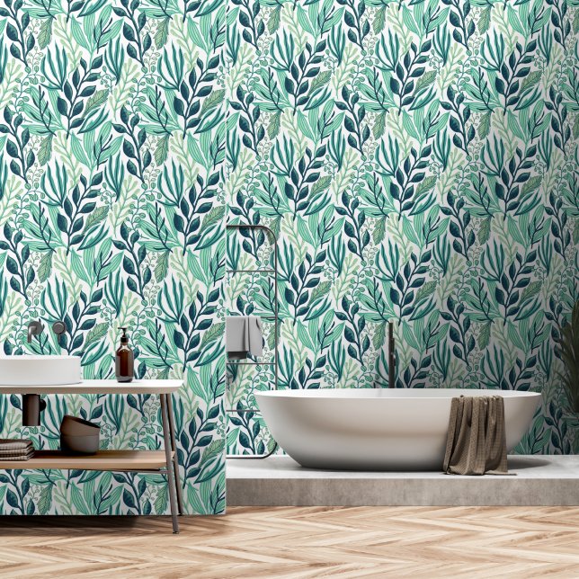 Tapete mit botanisch-grünen Blätter (Badezimmer)