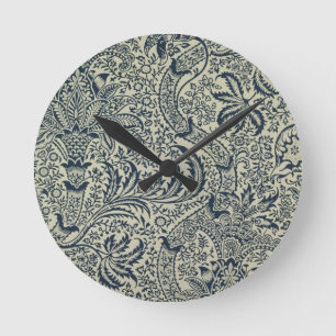 Tapete mit Marineblau-Meerespflanzeartentwurf Runde Wanduhr