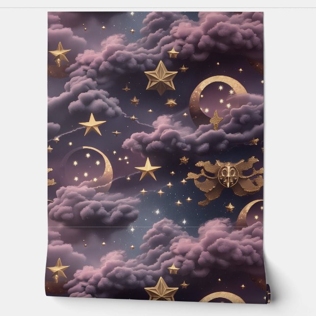 Tapete - Smoky Plum Celestial Moon Design (Abrollen)