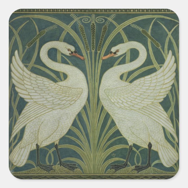 Tapete "Swan, Rush and Iris" Quadratischer Aufkleber (Vorderseite)
